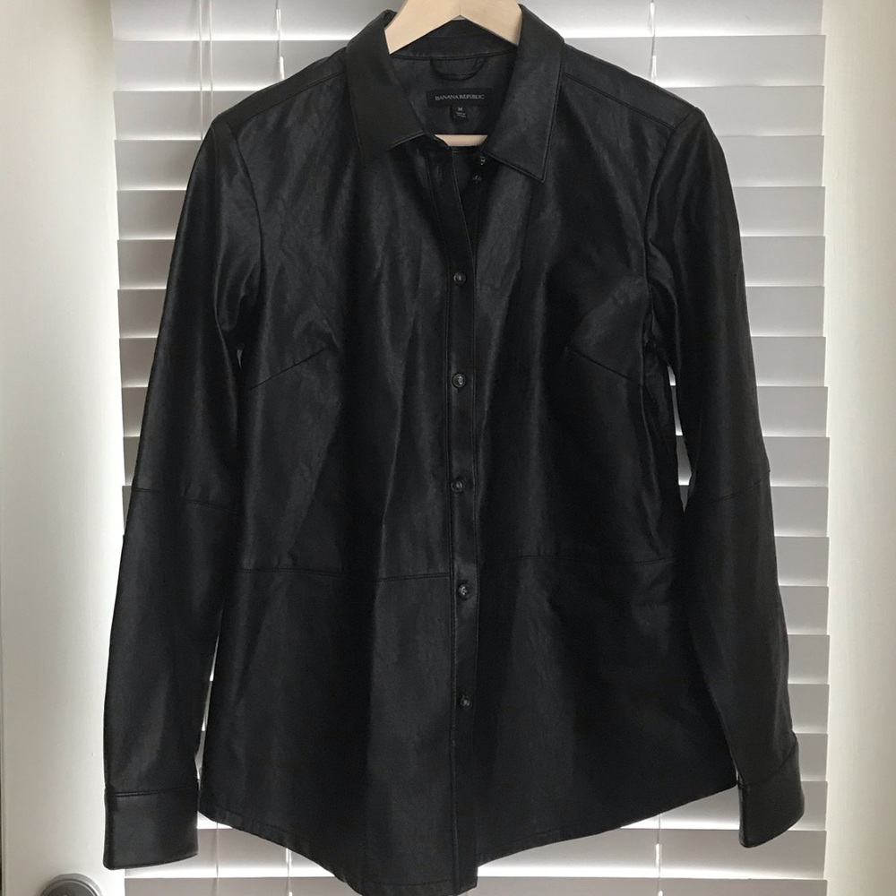 Banana Republic black faux leather shirt